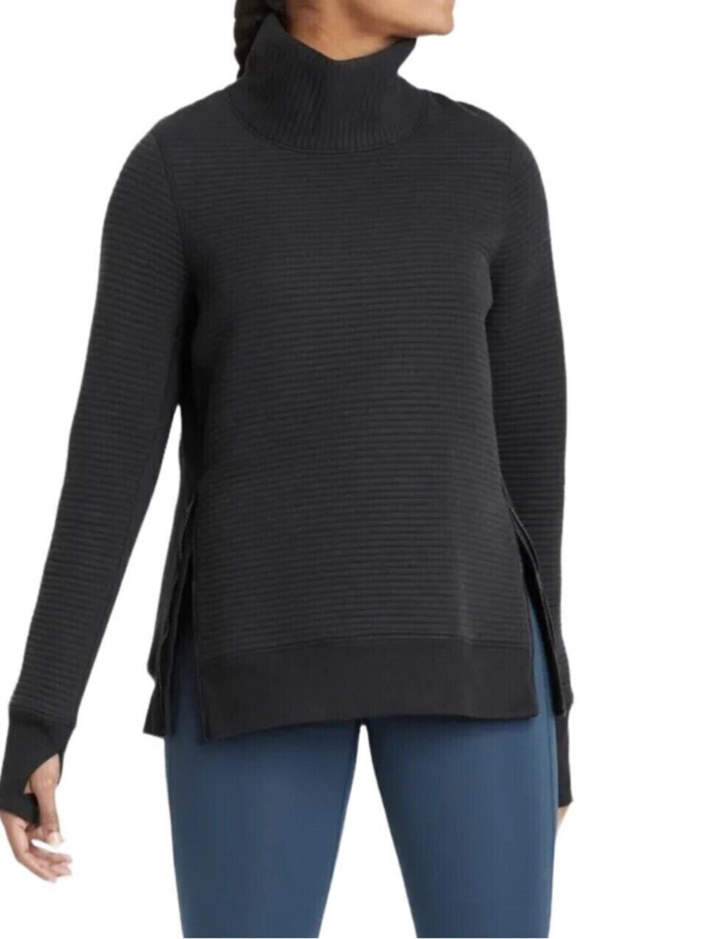 all in motion Black Ribbed Turtleneck Sweater with Side Slits
